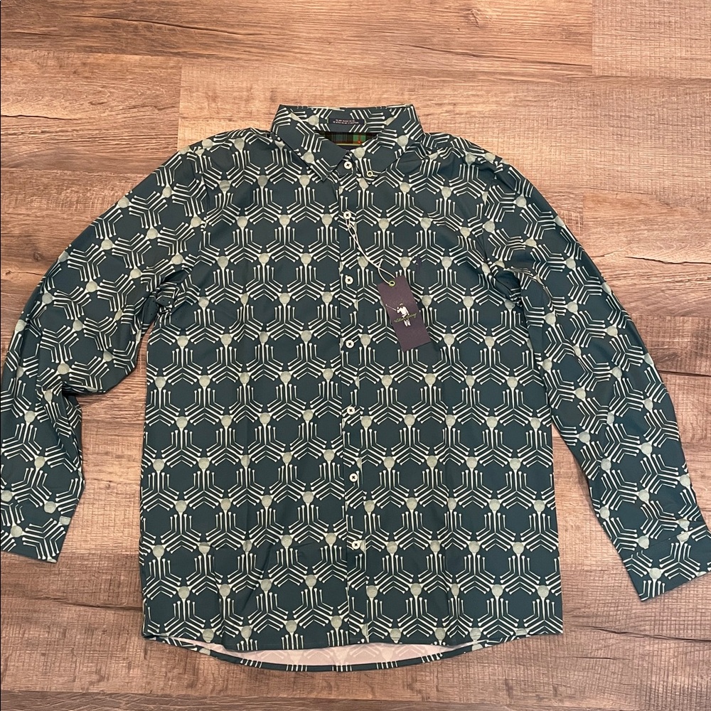 William Murray Geometric Patterned Button-Up Golf Shirt